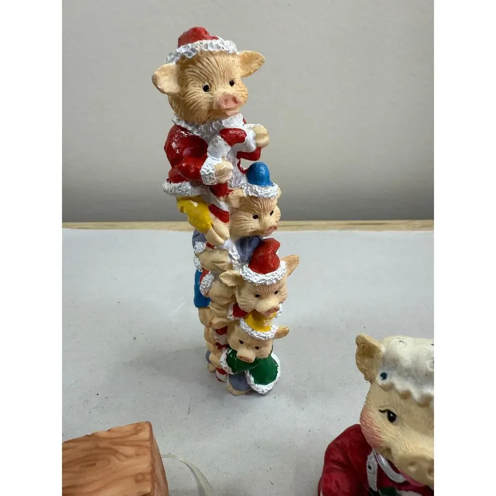 Set of 4 Vintage Christmas Pigs, Festive Holiday Figurines, Farmhouse Decor